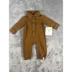 Burt's Bees Baby Organic Cotton Long Sleeve Utility Coverall Brown Newborn NB